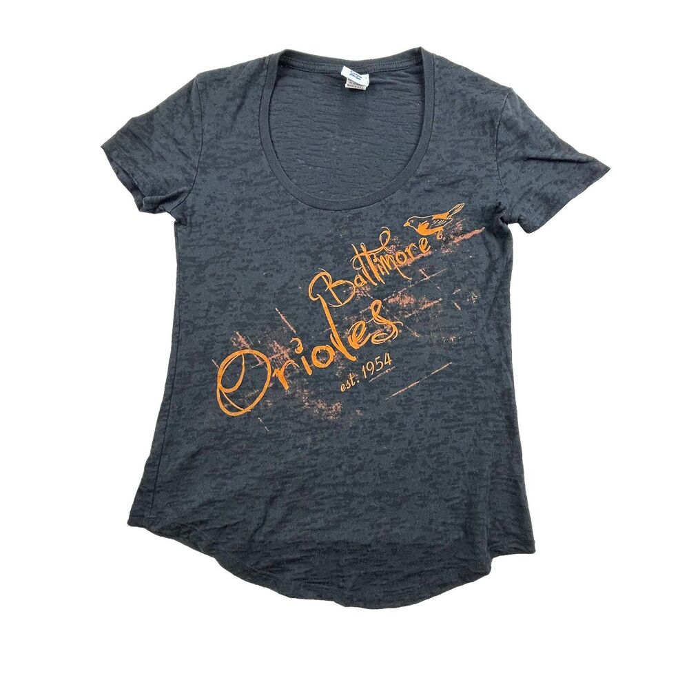 Baltimore Orioles Swoop Round Neck T Shirt Womens M Black Short Sleeve USA Made
